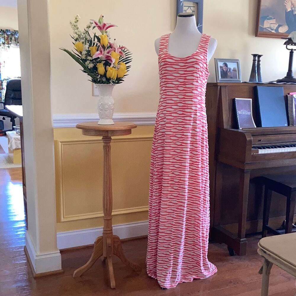 Beige By eci Salmon Striped Stretch Pullover Maxi Dress, Size L